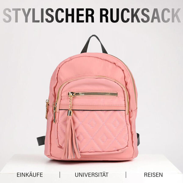 Moderner Kunstleder Rucksack in Steppoptik mit RFID-Schutz, Rosa image number 1