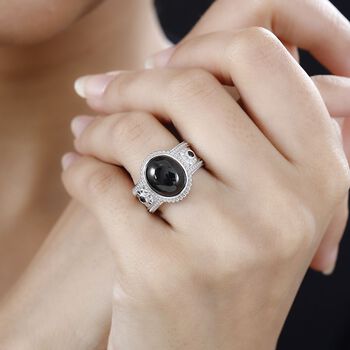 Elite Shungit, Schwarzer Spinell Ring 925 Silber rhodiniert (Gr&ouml;&szlig;e 21.00) ca. 2,97 ct