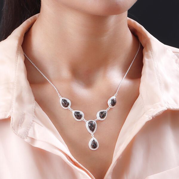 Handgearbeitetes, natürliches Yooperlith Collier, ca. 45 cm, 925 Silber ca. 12.09 ct image number 3