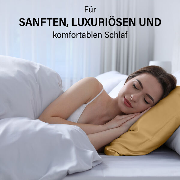 Serenity Night - 100% Maulbeerseide Sommerseidendecke mit Seidenf&uuml;llung Daunenkissen und Seidenkissenbezug Gold image number 3