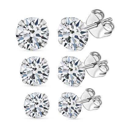 LUSTRO STELLA - 3er Set AA Wei&szlig;er Zirkonia Ohrringe, 925 Silber rhodiniert