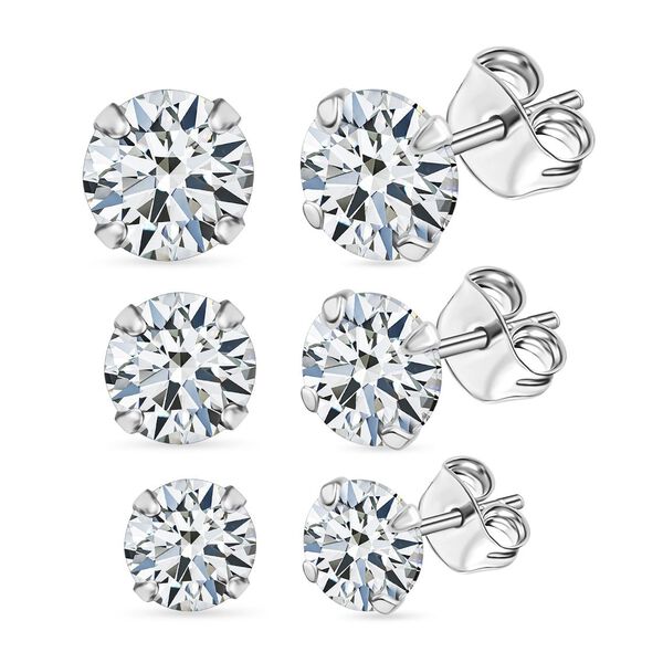 LUSTRO STELLA 3er-Set AA wei&szlig;e Zirkonia Ohrringe, , 925 Silber rhodiniert