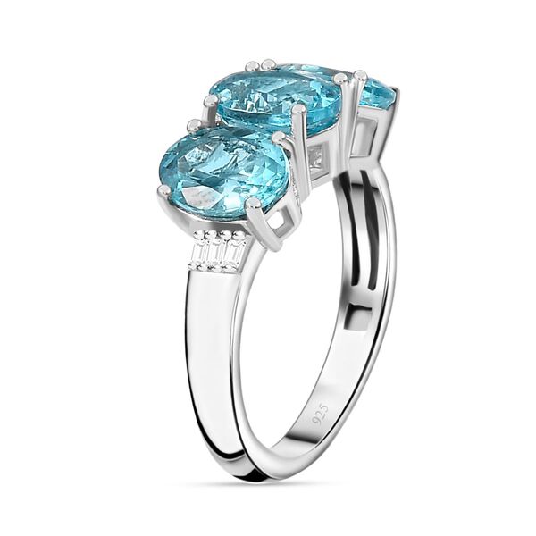 AA Paraiba-Apatit, Wei&szlig;er Diamant Ring, 925 Silber rhodiniert (Gr&ouml;&szlig;e 20.00) ca. 3.76 ct image number 5