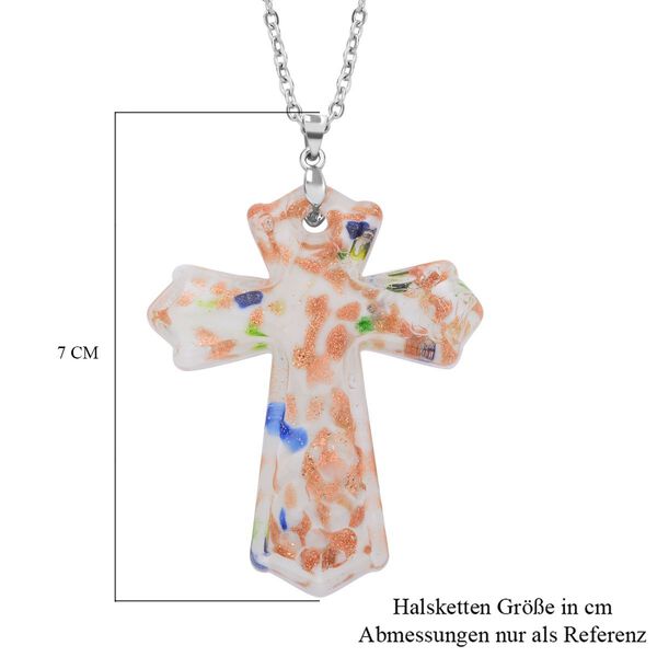 Kreuz-Anh&auml;nger im Murano-Stil  mit 60cm Kette, Wei&szlig; image number 6