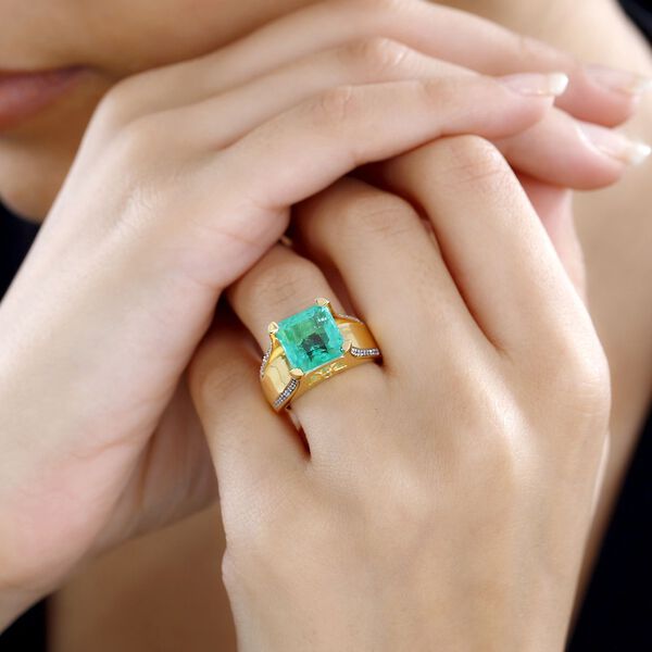 Smaragd Triplett Quarz und Zirkon Ring -  6,04 ct. image number 3