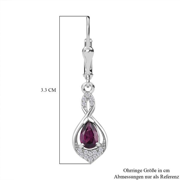 Rhodolith Granat, Wei&szlig;er Zirkon Ohrringe 925 Silber rhodiniert ca. 1.14 ct image number 6