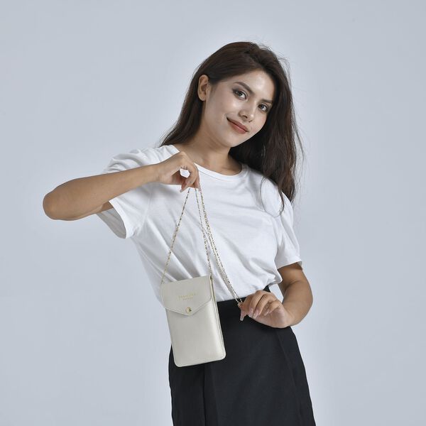 Sencillez - Handy Crossbody Tasche aus 100% echtem Leder mit Sichtfenster, 12x1x18cm, Off-White image number 3