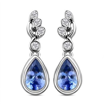 Tansanit und wei&szlig;e Zirkon-Ohrringe, 925 Silber platiniert ca. 1,07 ct