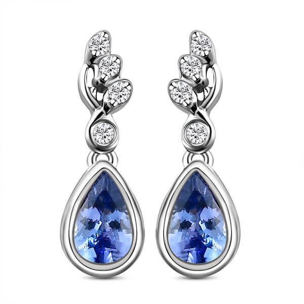Tansanit und Zirkon Tropfen Ohrringe in Silber  1,07 Ct