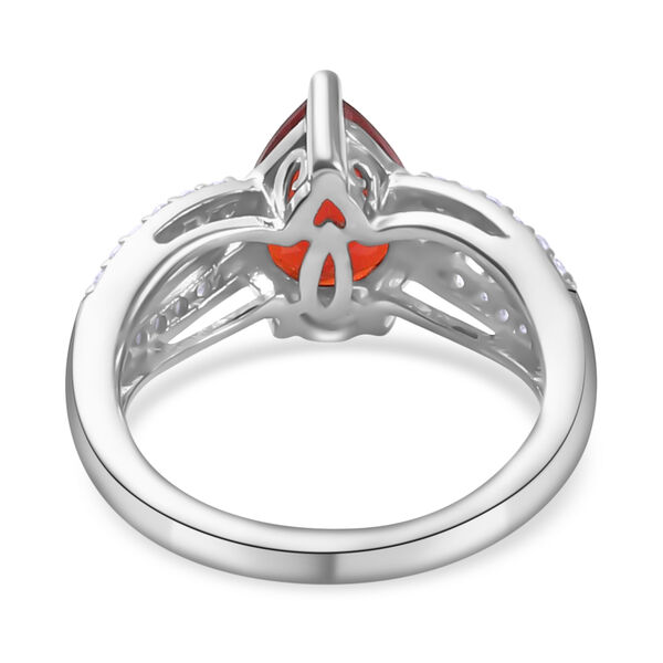 Mexikanischer Kirschfeuer-Opal und Zirkon Ring 925 Silber Platin-Überzug image number 7