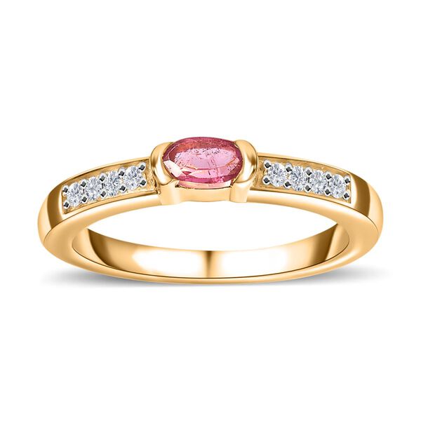 Ouro Fino Rubellit, Wei&szlig;er Zirkon Ring, 925 Silber Gelbgold Vermeil, (Gr&ouml;&szlig;e 16.00) ca. 0.34 ct image number 3