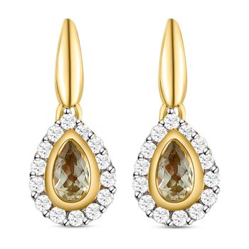 AAA Turkizit und wei&szlig;e Zirkon-Ohrringe, 925 Silber Gelbgold Vermeil ca. 0.95 ct