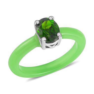 Grüne Jade, Natürlicher Chromdiopsid Ringe 925 Silber rhodiniert (Größe 17.00) ca. 9.38 ct