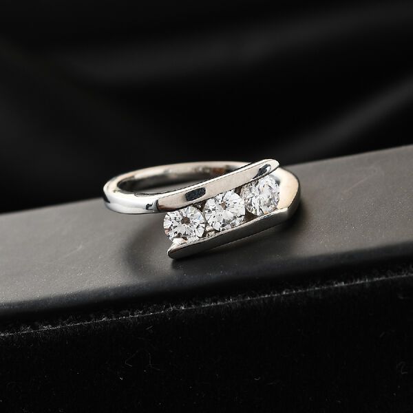 LUSTRO STELLA Hergestellt mit ZIRKONIA 3 Stein Ring 925 Silber Platin-Überzug (Größe 16) image number 2