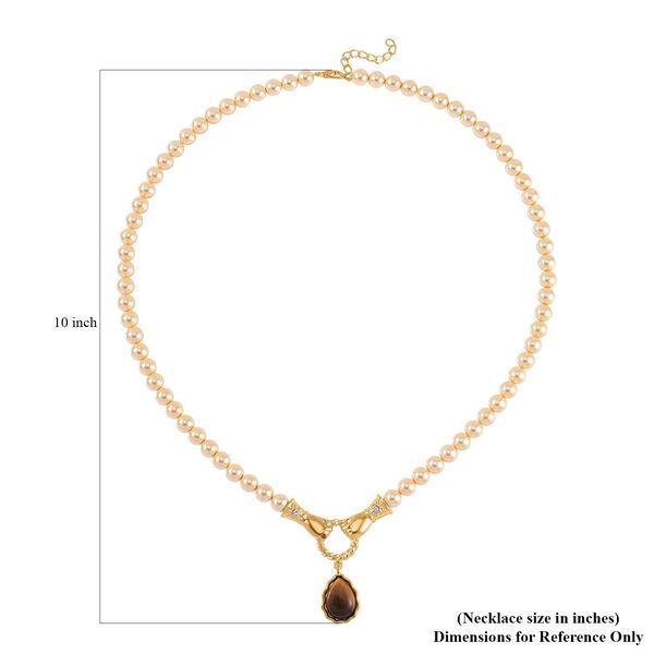 Gelbes Tigerauge, Goldene Muschelperle (8 mm) Halskette, ca. 60 cm mit 5 cm extender, Gelb image number 5