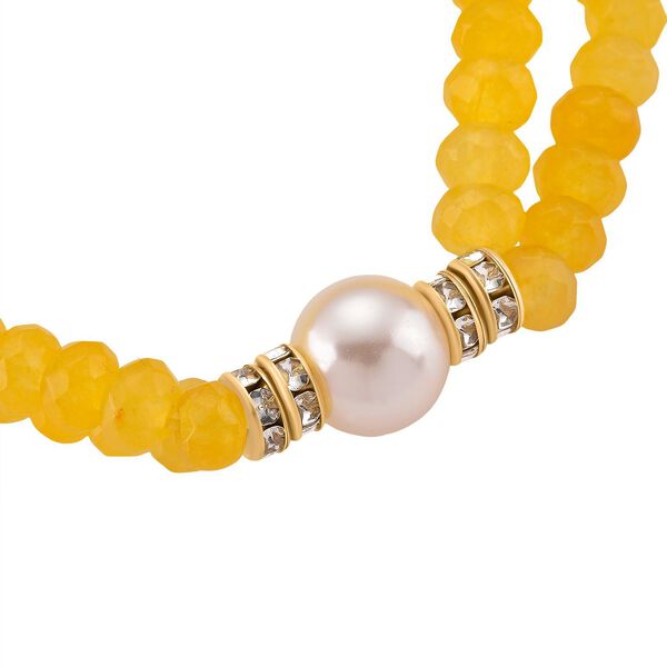 Weiße Muschelkernperle-Armband mit Gelbem Quarzit und Weißem Kristall, flexibel, vergoldet image number 5