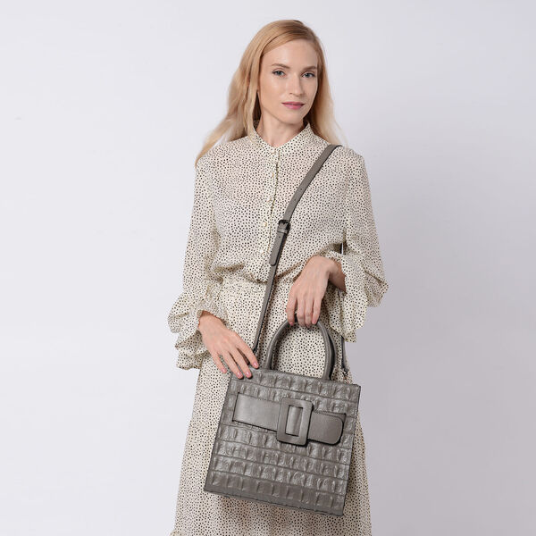 Crossbody Tasche aus echtem Leder mit Rei&szlig;verschluss und mehreren Taschen, Gr&ouml;&szlig;e 31x15x30 cm, Hellgrau image number 2