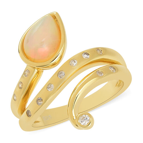 Natürlicher Äthiopischer Opal und Zirkon Ring 925 Silber vergoldet  ca. 1,54 ct image number 0