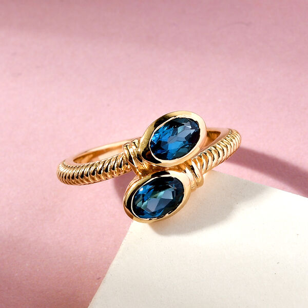 London Blau Topas Bypass Ring 925 Silber vergoldet  ca. 1,36 ct image number 2