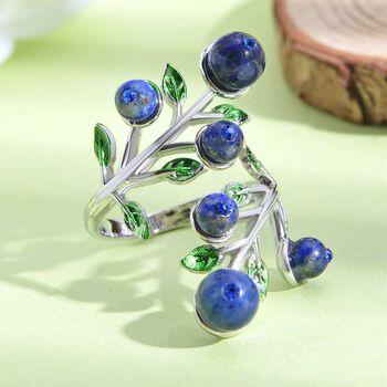 Lapislazuli und blauer Kristall-Ring, reines Messing (Gr&ouml;&szlig;e 16.50)