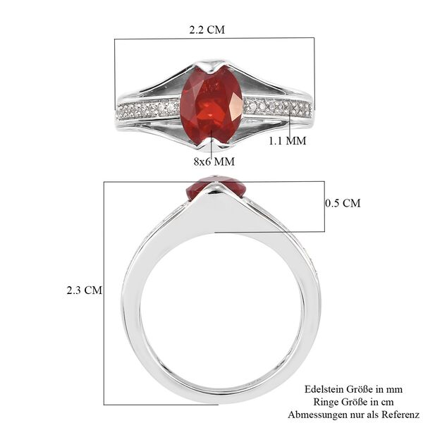 Mexikanischer Kirschfeuer-Opal und Zirkon Solit&auml;r Ring 925 Silber Platin-&Uuml;berzug image number 6