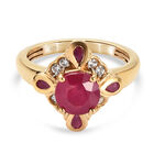 Afrikanischer Rubin (Fissure gefüllt) und Zirkon-Ring, 925 Silber vergoldet (Größe 20.00) ca. 2.63 ct