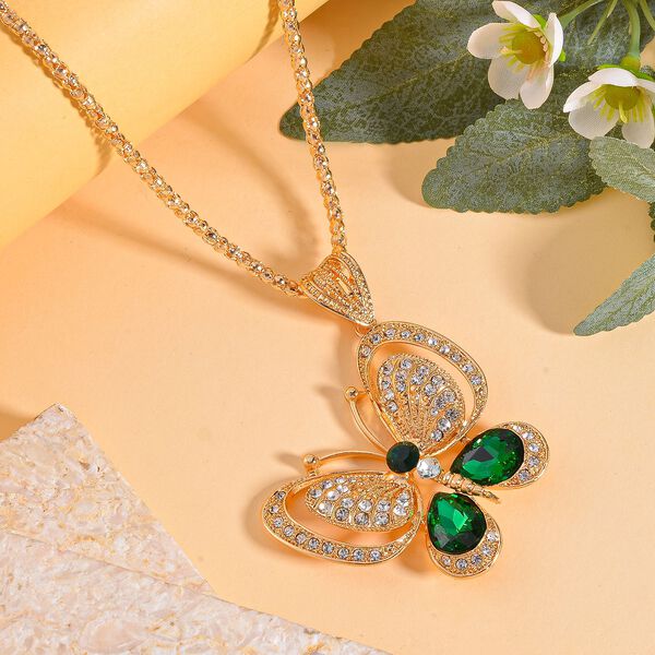 Neongrüner Kristall, Weißer Kristall Halskette ca. 70 cm  Std Gelb image number 2