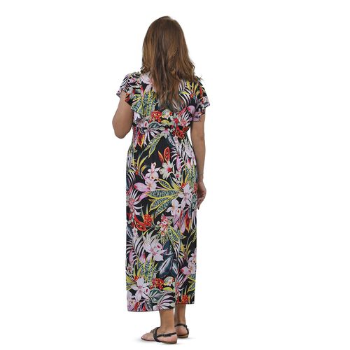 Midaxi-Kleid mit gesmokter Taille und Flatterärmeln, One Size, Schwarz image number 1