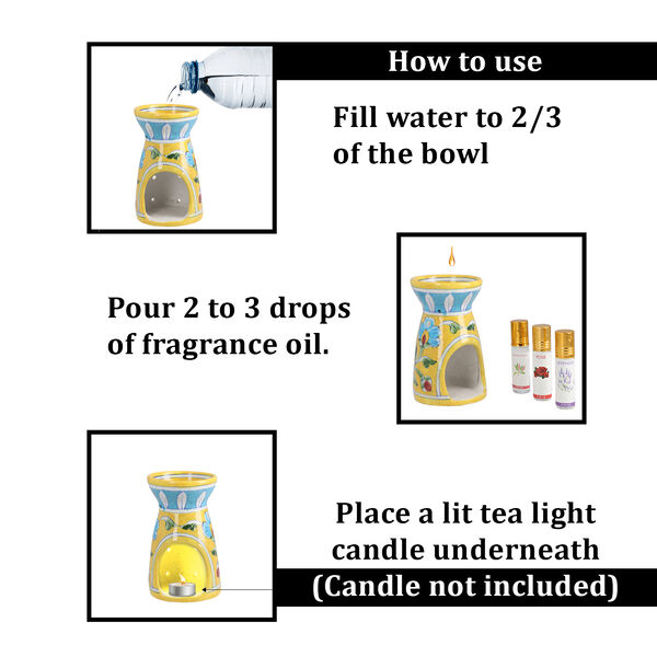 Keramik &Ouml;l-Diffusor mit 3 &auml;therischen &Ouml;len, Gelb image number 7