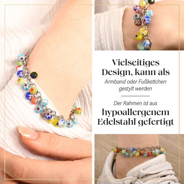 Mehrfarbiges Armband/ Fu&szlig;kettchen im Murano-Stil, 19+10cm image number 3