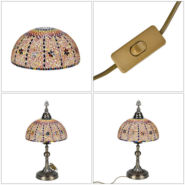 Künstlerische Mosaikglas-Tischlampe mit Bronzefuß, Größe 59cm, mehrfarbig image number 2
