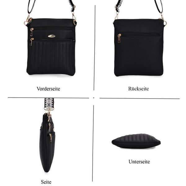 Crossbody-Tasche mit gemustertem Schulterriemen und vielen Fächern, 23×26 cm, Schwarz image number 5