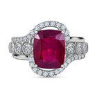 Afrikanischer Rubin (Fissure gefüllt), Weißer Zirkon Ring, 925 Silber rhodiniert, (Größe 19.00) ca. 7.38 ct