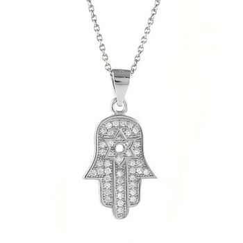 AAA Zirkonia Hamsa-Anh&auml;nger mit Kette, 925 Silber rhodiniert