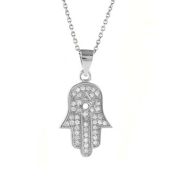AAA Zirkonia Hamsa-Anh&auml;nger mit Kette, 925 Silber rhodiniert