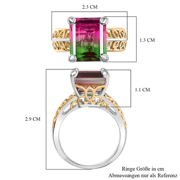 D’joy Wassermelonen Quarz Triplette Ring 925 Silber platiniert und vergoldet (Größe 18.00) ca. 6,91 ct image number 7