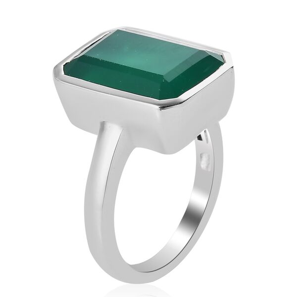 Gr&uuml;ner Onyx Solit&auml;r Ring 925 Silber Platin-&Uuml;berzug image number 4