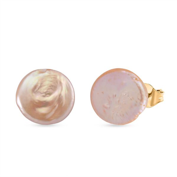 AAA Pfirsich-Süßwasser Perle Ohrringe Reiner Edelstahl Gelb image number 0