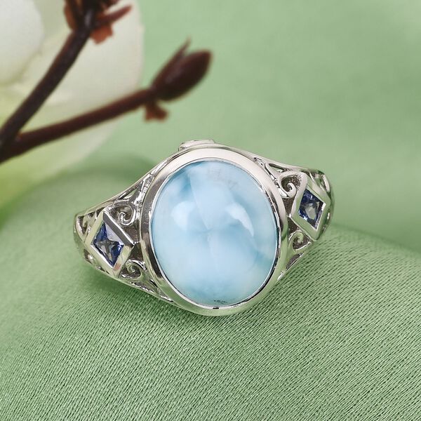 Larimar und Tansanit Solit&auml;r Ring 925 Silber Platin-&Uuml;berzug image number 2