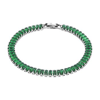 2er Set - Gr&uuml;ner Kristall, Wei&szlig;er Zirkonia Armband ca. 19 cm, Nickelfreies Messing