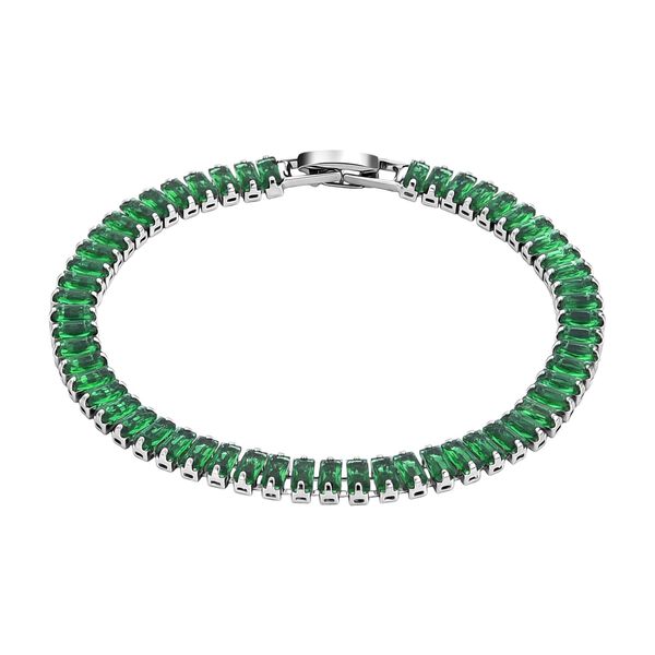 2er Set - Gr&uuml;ner Kristall, Wei&szlig;er Zirkonia Armband ca. 19 cm, Nickelfreies Messing image number 3