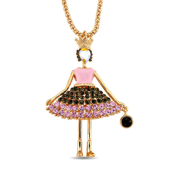 Mehrfarbiger Kristall Ballerina Anh&auml;nger mit Kette ca. 63.5 cm + 5 cm Extender, Legierung emailliert, Legierung Gelb