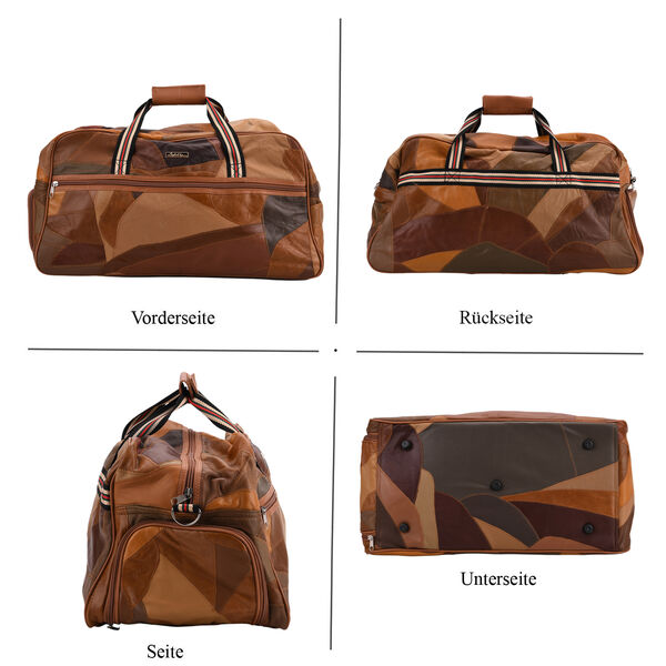 Reisetasche aus Schafleder, Patchwork-Design, 46 x 25 x 27 cm, Braun image number 4