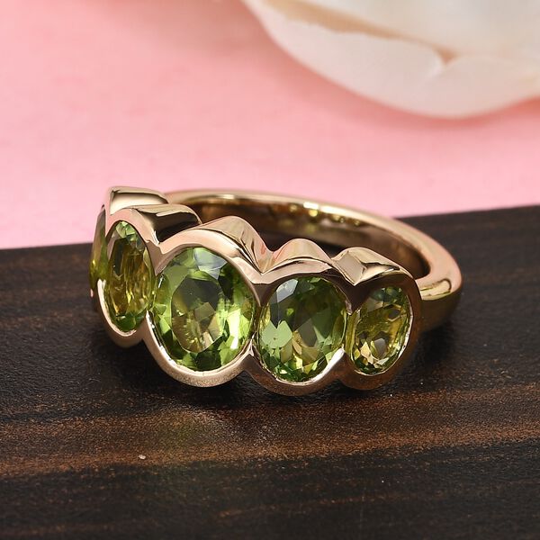 Peridot 5 Stein Ring 925 Silber 585 Vergoldet image number 2