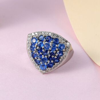 Kaschmir Kyanit und Zirkon Ring, 925 Silber platiniert, ca. 3.92 ct