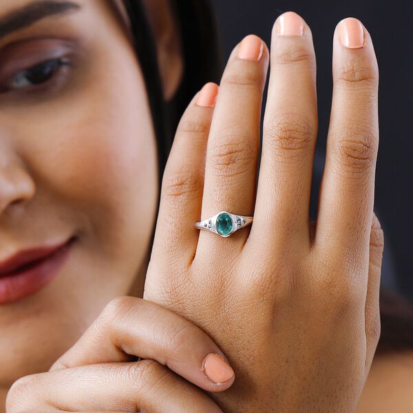 Kagem Sambischer Smaragd, Weißer Zirkon Ring 925 Silber platiniert (Größe 17.00) ca. 0.82 ct image number 3