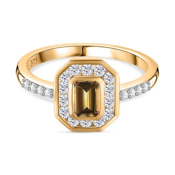 AAA Nat&uuml;rlicher goldener Tansanit, Moissanit Ring 375 Gold (Gr&ouml;&szlig;e 17.00) ca. 1,17 ct