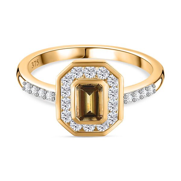 AAA Nat&uuml;rlicher, goldener Tansanit und Moissanit-Ring in 375 Gold - 1,17 ct.