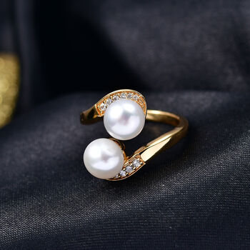 EverTrue S&uuml;&szlig;wasser Perle und Zirkon Bypass Ring