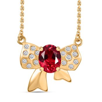 Lab Created Padparadscha-Saphir, Wei&szlig;er Zirkon Halskette ca. 45 cm 925 Silber 750 Gelbgold Vermeil ca. 3.17 ct